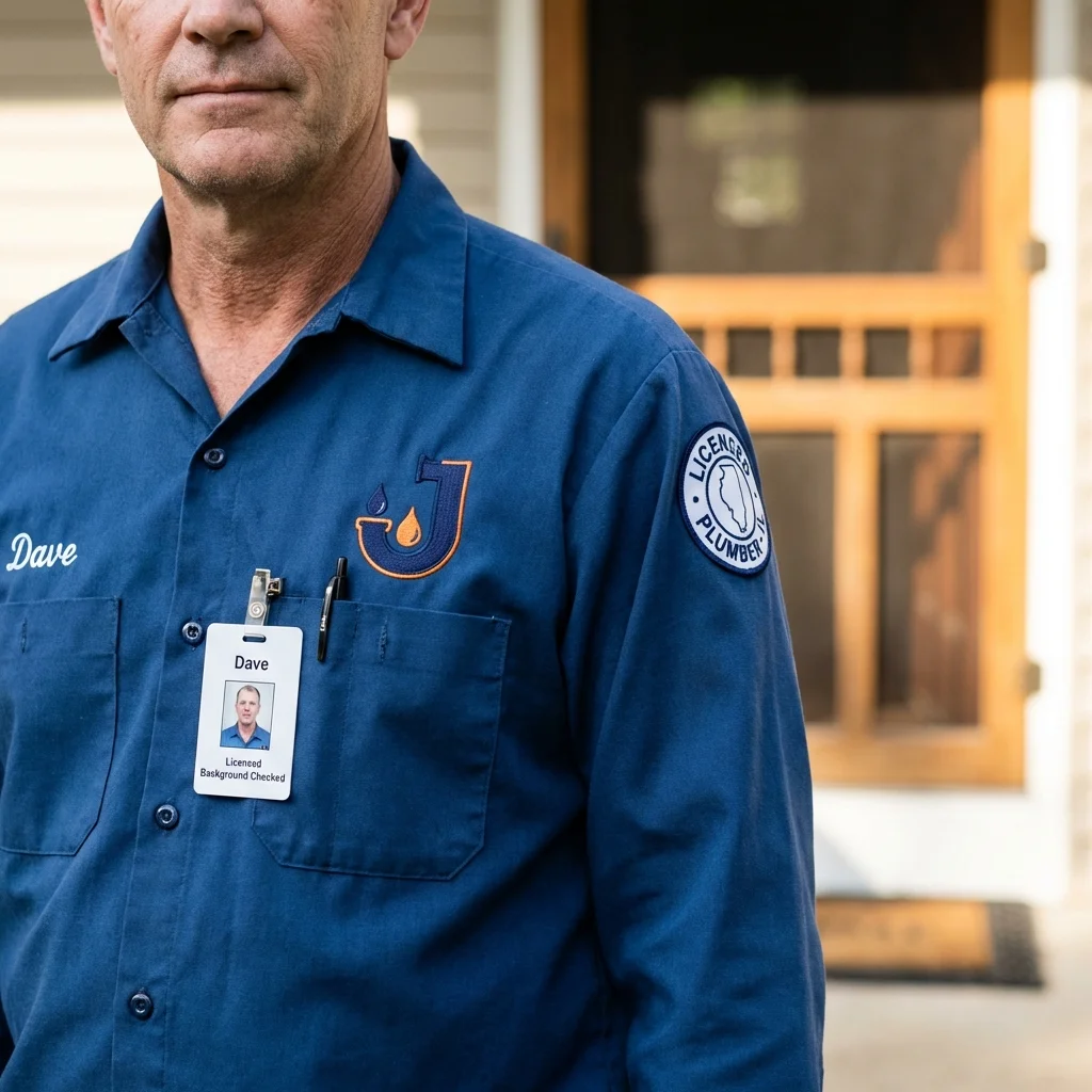 Licensed plumber showing ID badge in Oracle, AZ