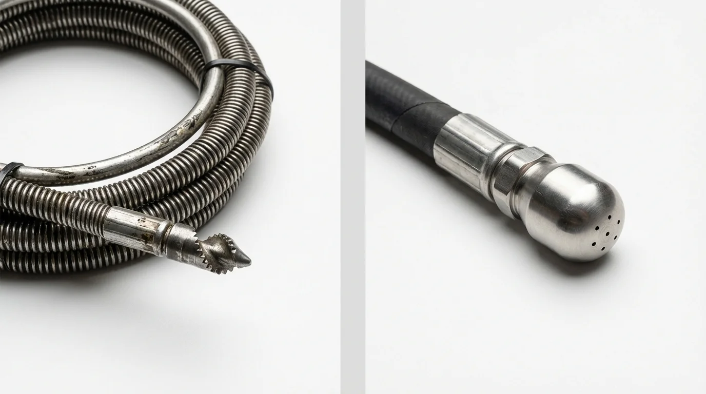 Drain snake cable and hydro jetting nozzle used for drain cleaning in Oracle, AZ